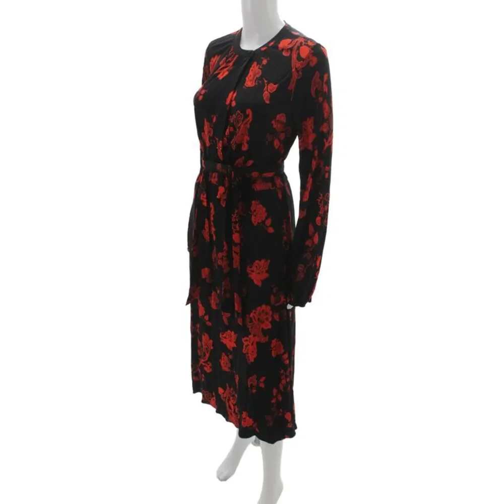 Tory Burch Womens A-Line Floral Midi Black Long Sleeve Dress Size XS